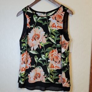 H&M Black Floral Sleeveless Camisole with Peach Blooms